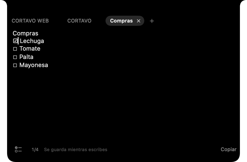 Notas del notch con una lista de compras y casillas