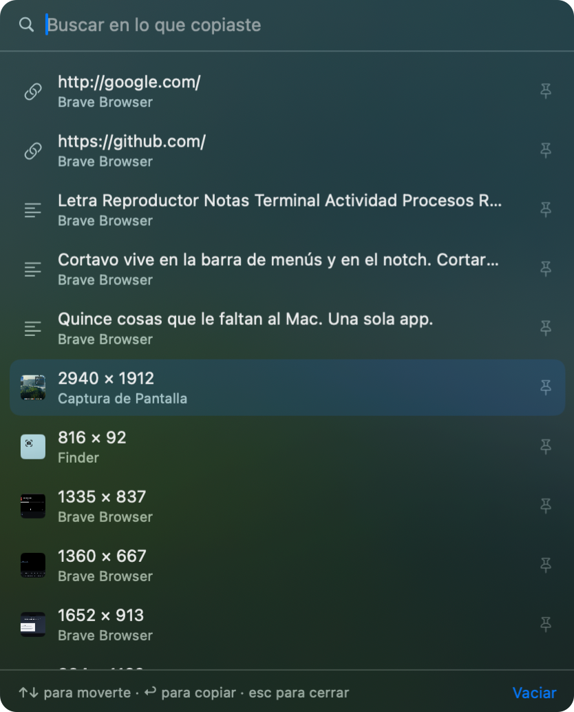 Historial del portapapeles de Cortavo